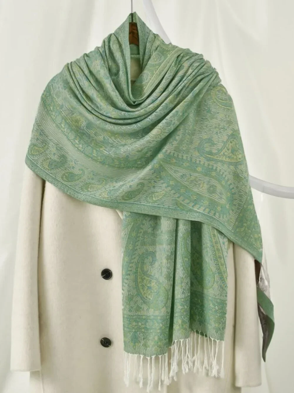 Light Green Paisley pashmina Scarf / Shawl